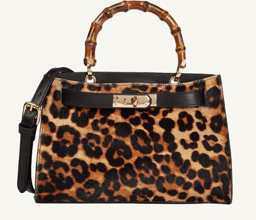Lola Mini Leather Leopard print Bamboo Handbag | Ginara Company