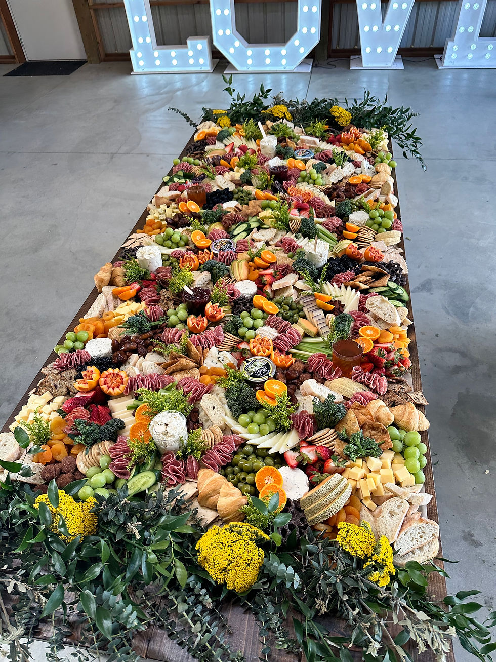 Finished Grazing Table: Meats and Garnishes