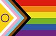 Drapeau de la fierté progressiste avec inclusion intersexe, rayures et symboles arc-en-ciel.