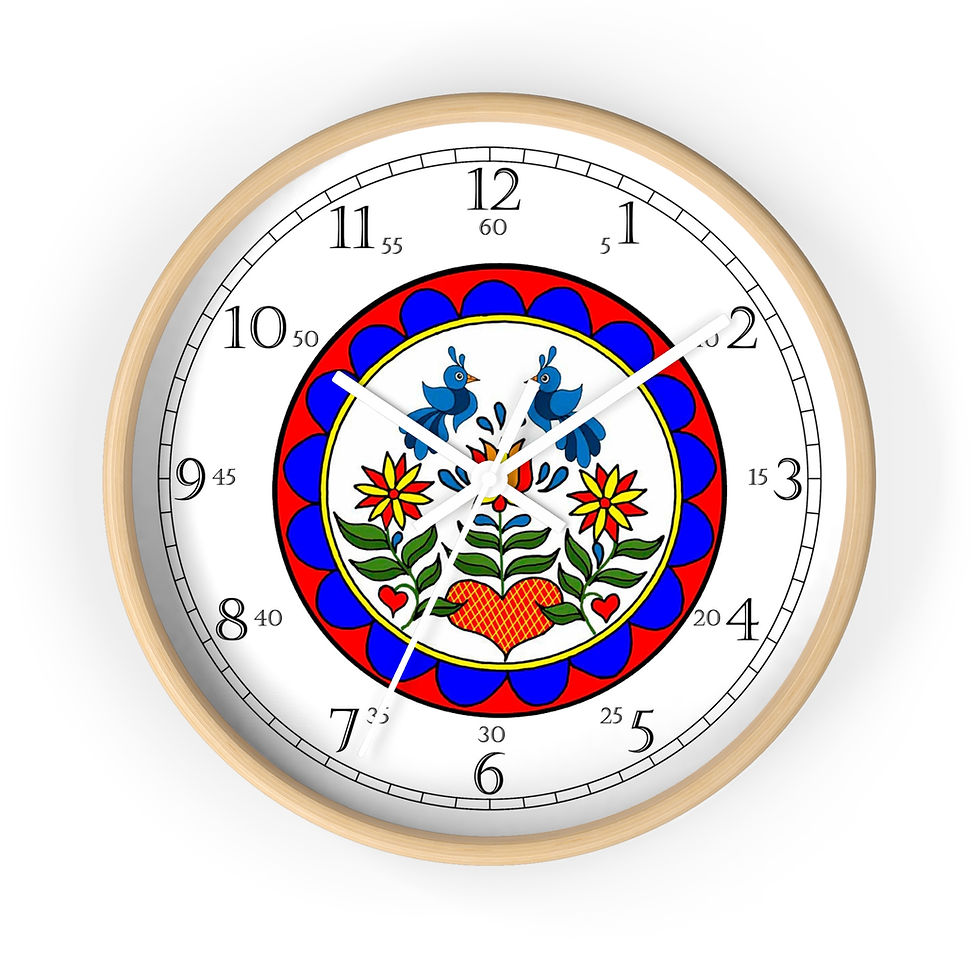 Thumbnail: Double Distilfink folk art wall clock with tulips