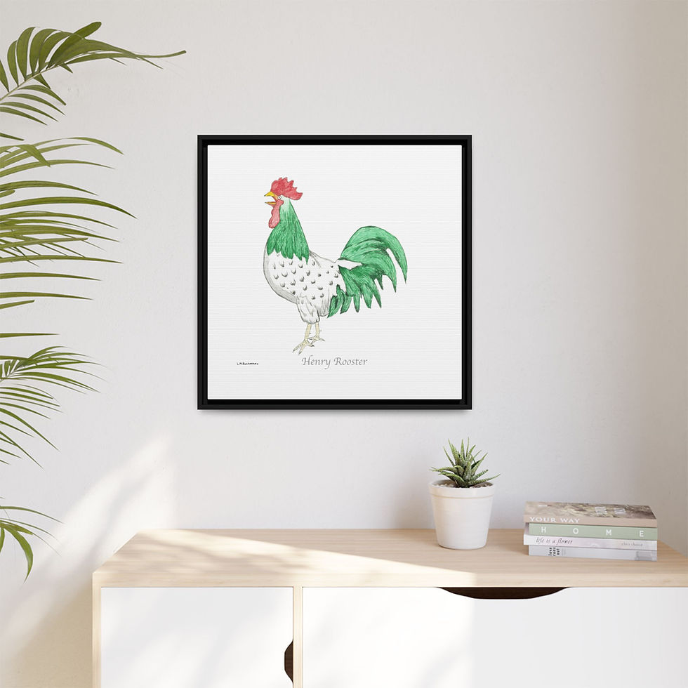 Thumbnail: Charming Henry Rooster framed wall art; bold colors & eco-friendly frame