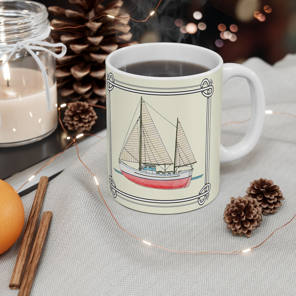 Thumbnail: Aurora sailboat watercolor on ceramic mug