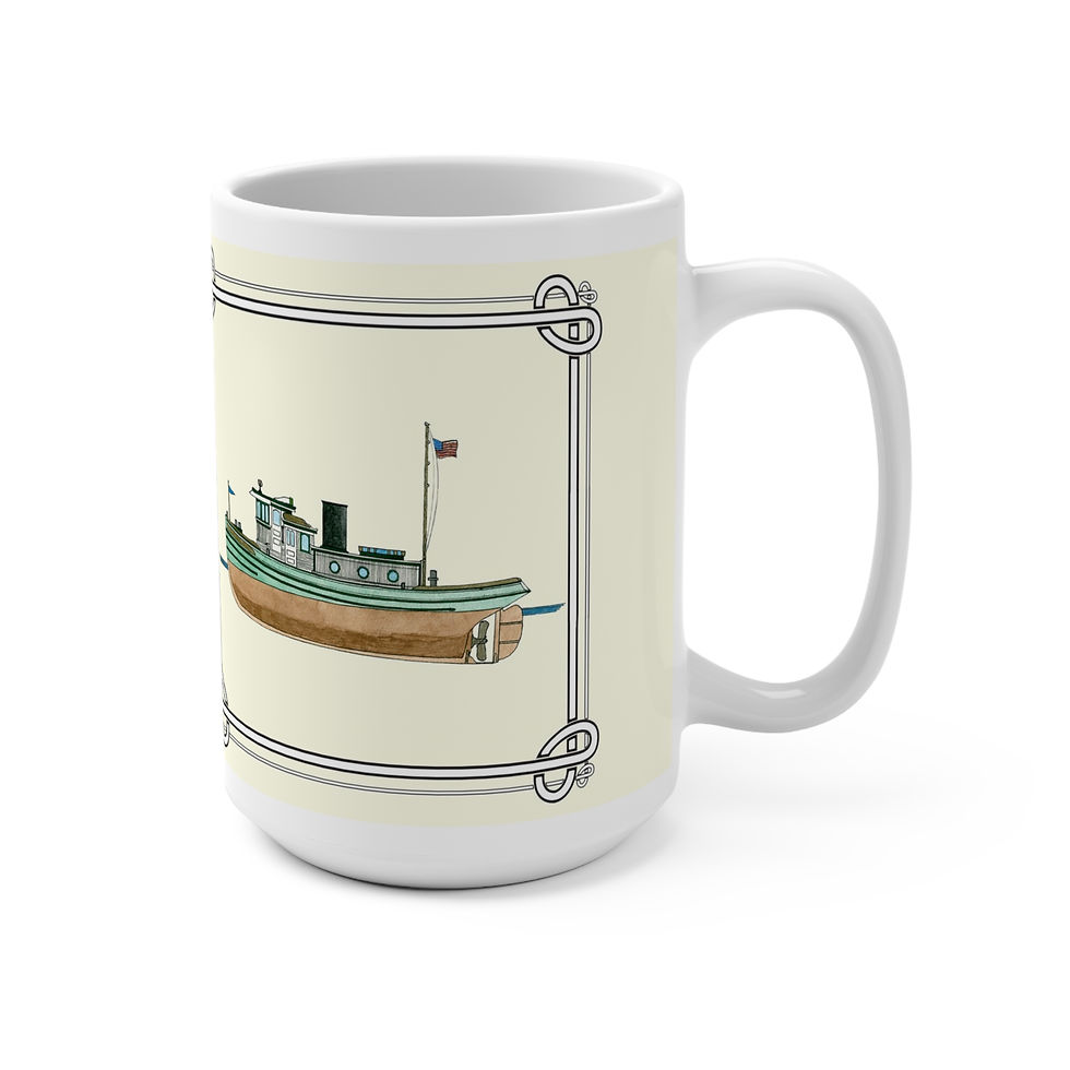 Watercolor Zephyr Diesel tugboat on white 15 oz mug