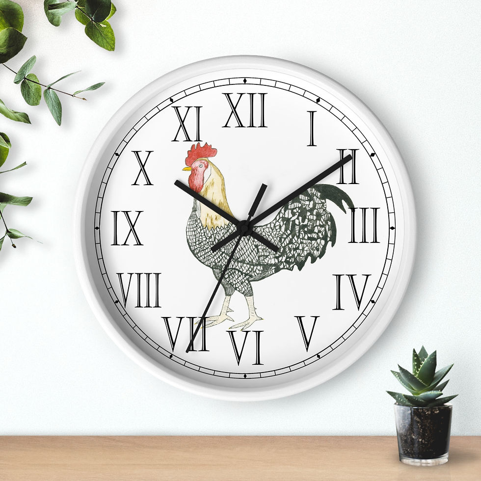 Thumbnail: Vibrant rooster wall clock with Roman numerals.