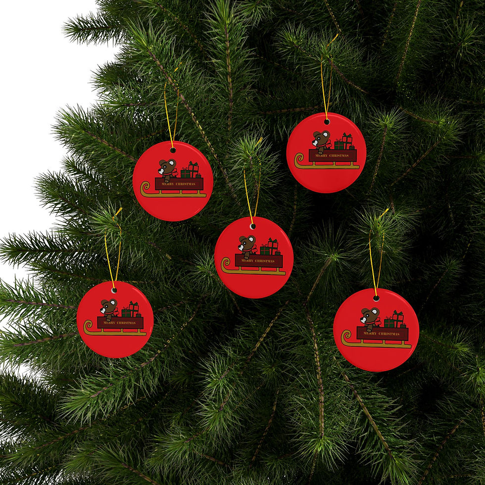Thumbnail: Ceramic ornament teddy bear on sleigh with presents