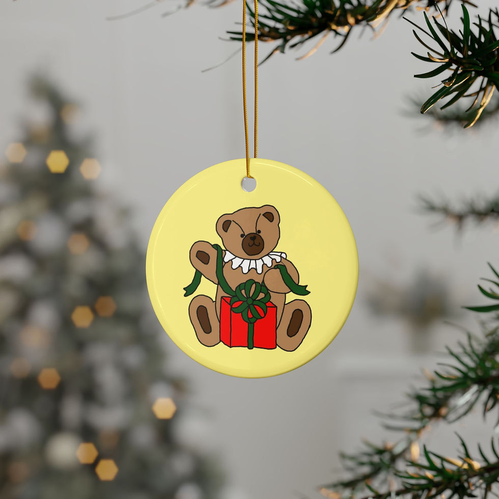 Thumbnail: Vintage teddy bear with red gift on ceramic ornament