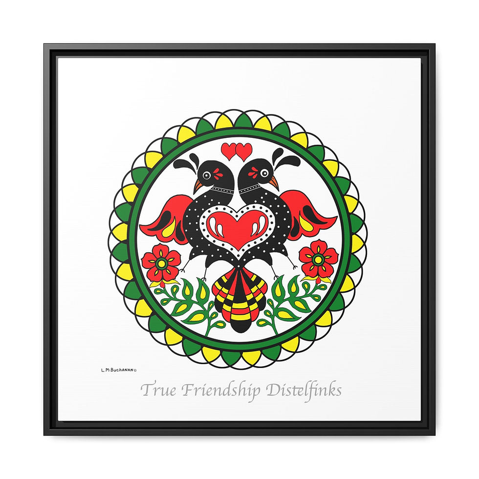 Thumbnail: True Friendship Distelfink folk art framed wall design.