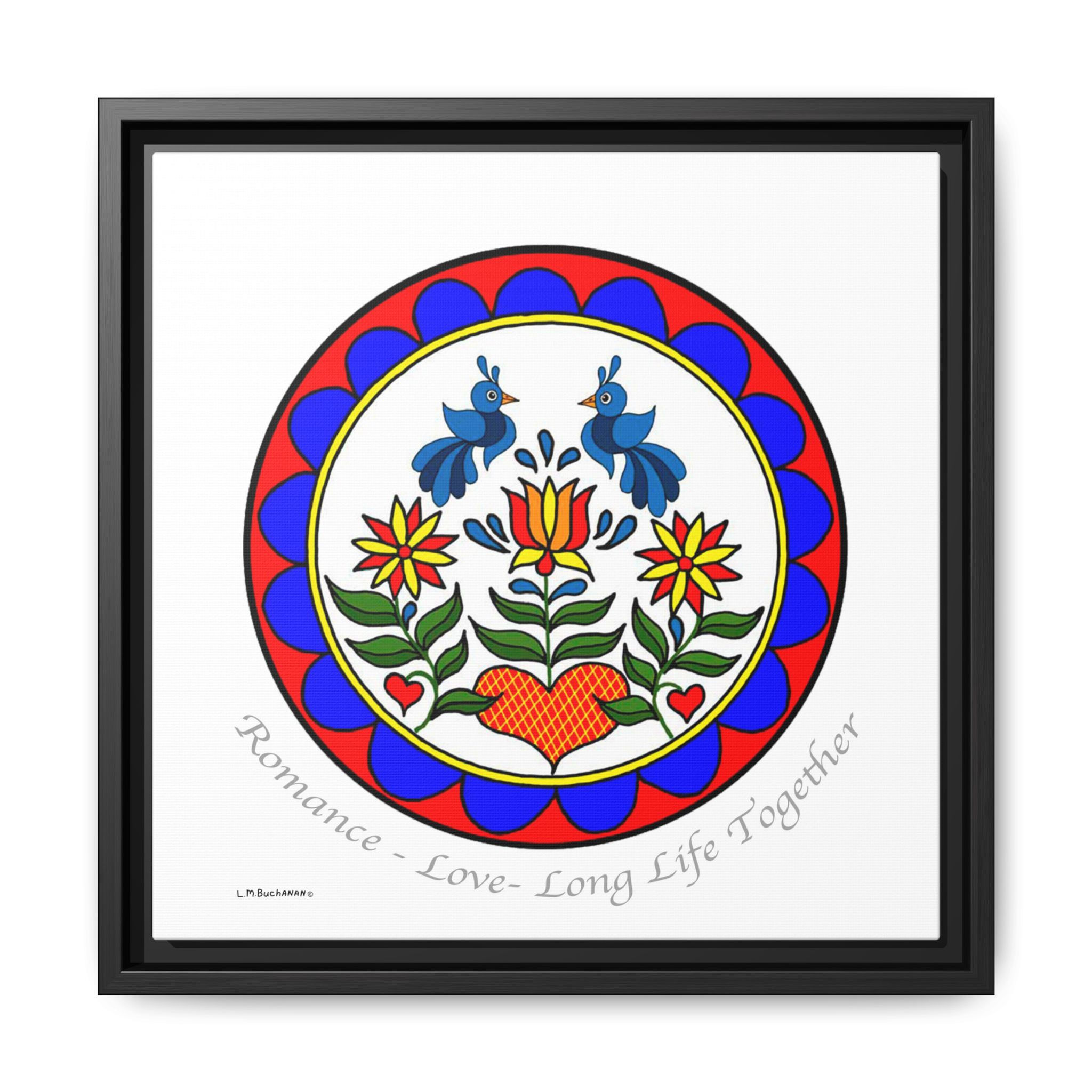 Double Distilfink art framed in pinewood for love and happiness.