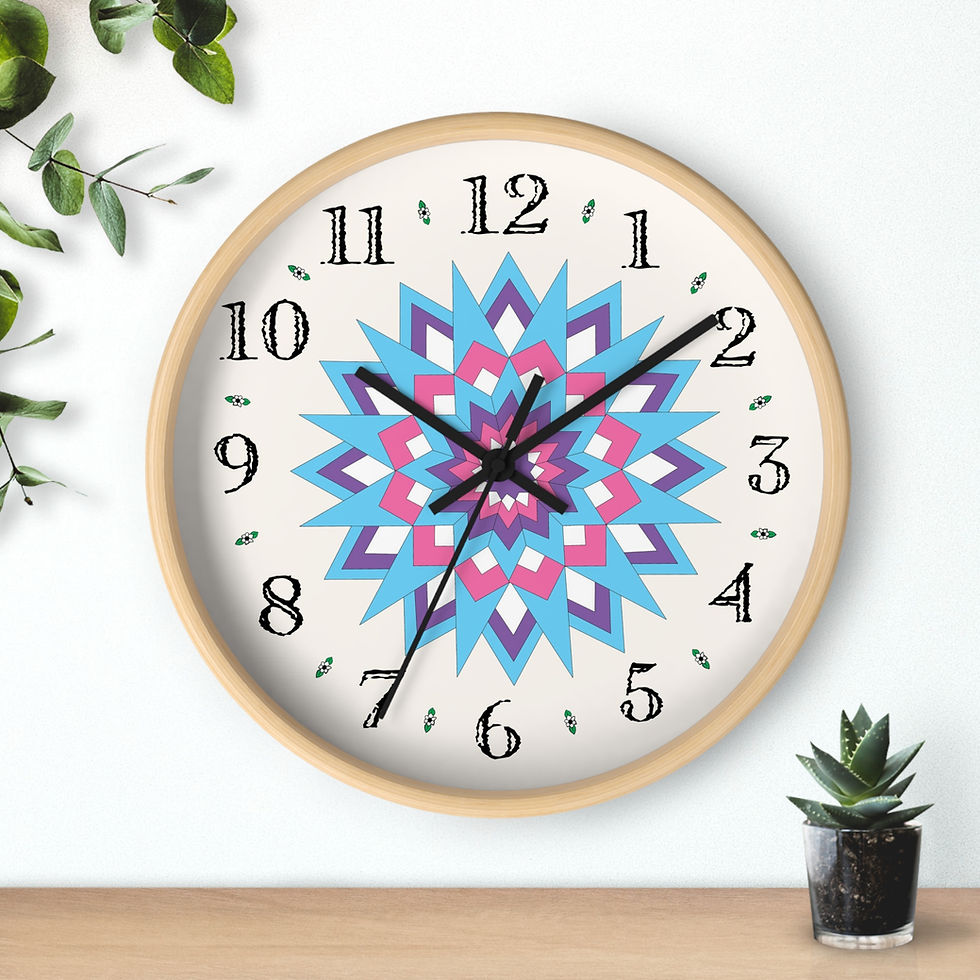 Thumbnail: Star Burst Quilt design wall clock with wooden frame