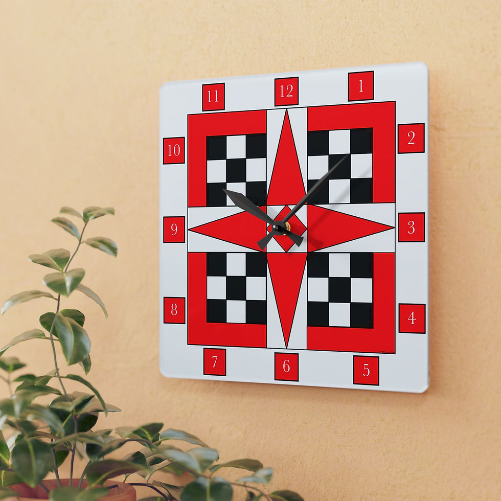 Thumbnail: Waverly Star Quilt Square Red, Black, White Clock