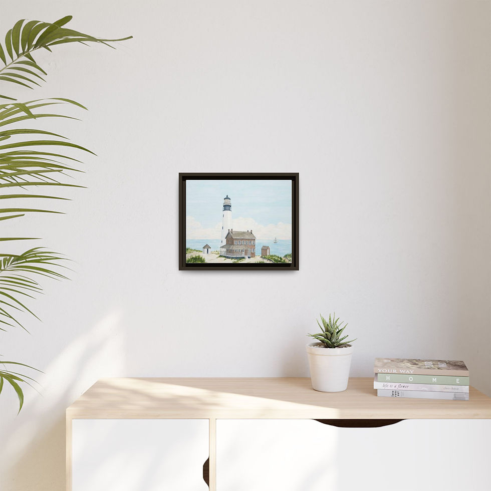 Thumbnail: Framed Cape Henlopen lighthouse art in pinewood frame