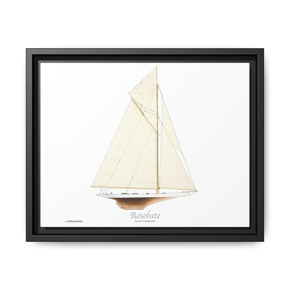 Framed wall art showing iconic 1920 keel sloop Resolute.