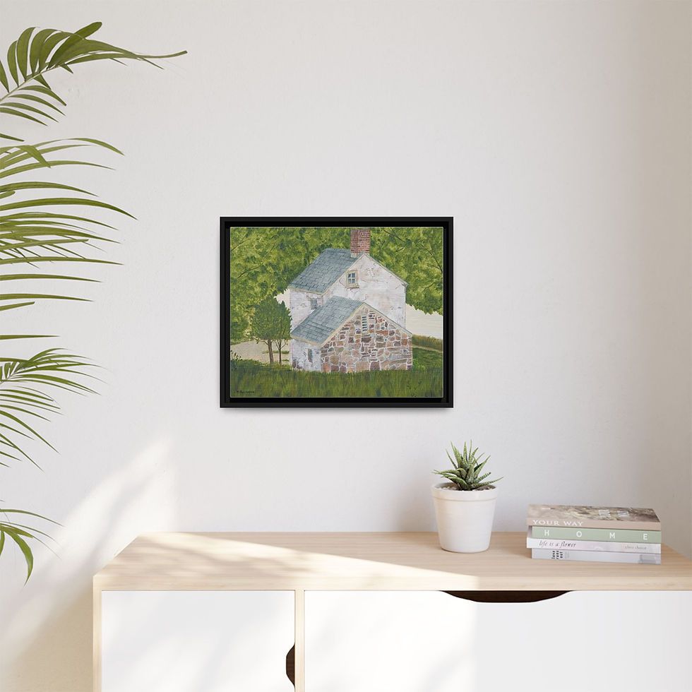 Thumbnail: Peaceful farmhouse art with trees in spring countryside scene.