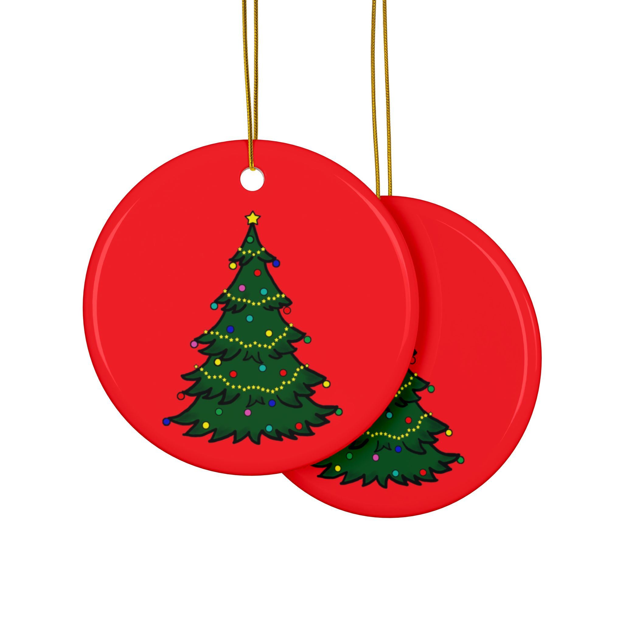 Double-sided ceramic Christmas ornament with festive tree