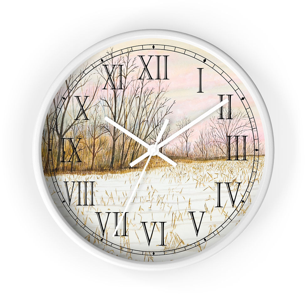 Thumbnail: Elegant Roman numeral clock with snowy field artwork