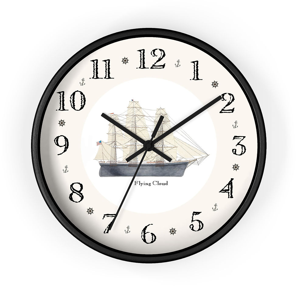 Clipper Flying Cloud nautical designer clock, 12-inch wood frame