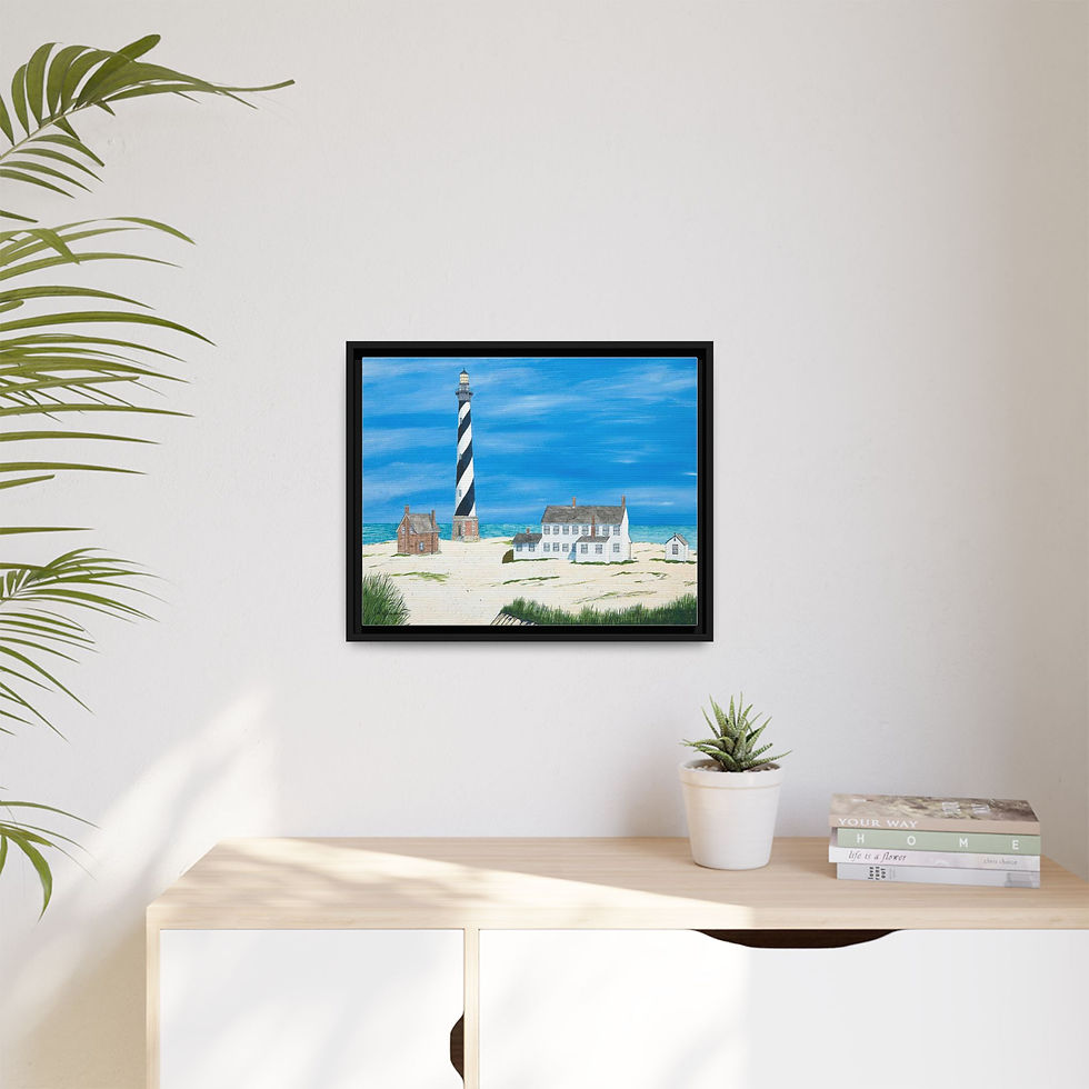 Thumbnail: Cape Hatteras Lighthouse wall art in durable pinewood frame.