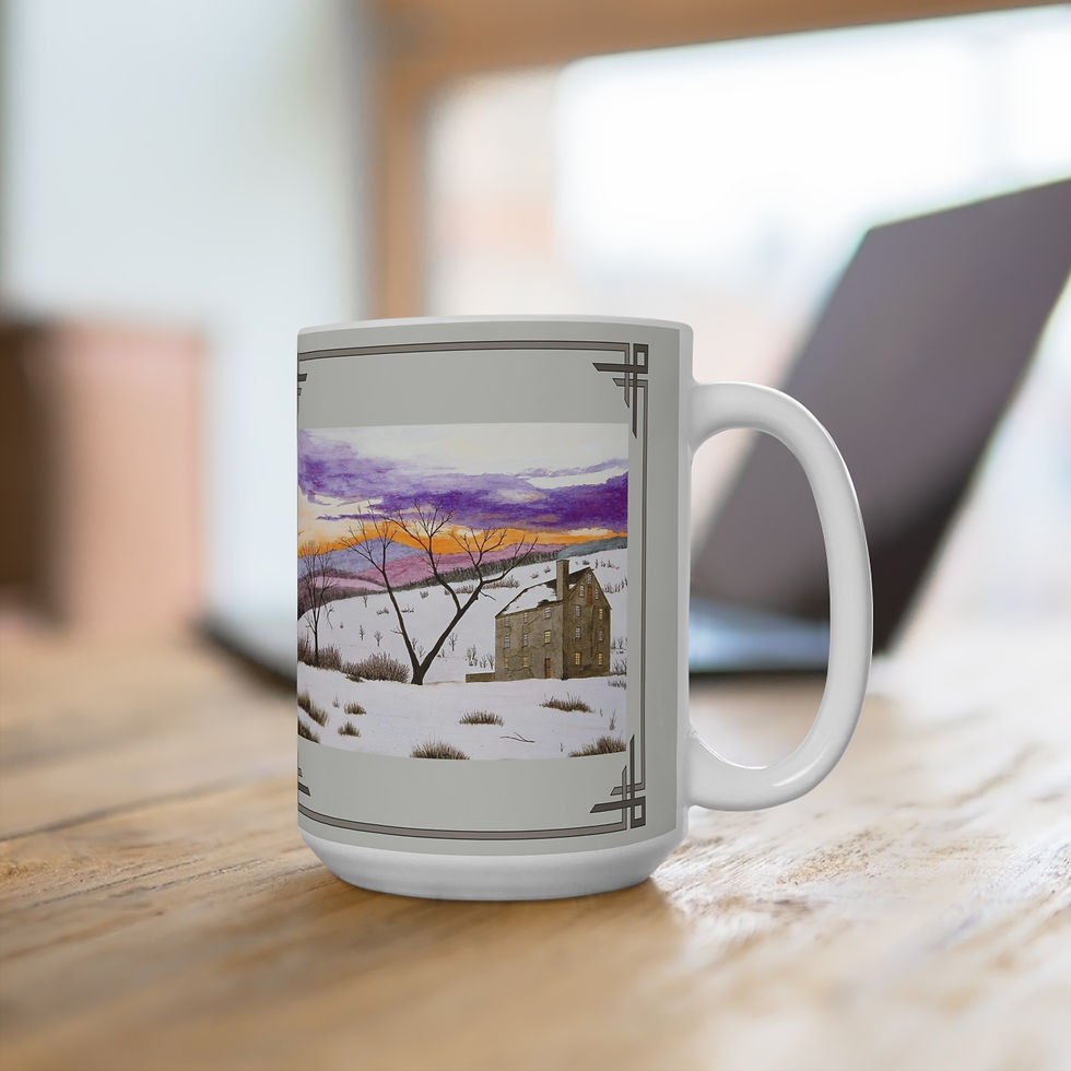 Thumbnail: Shades of Winter 15 oz ceramic mug with snow scene