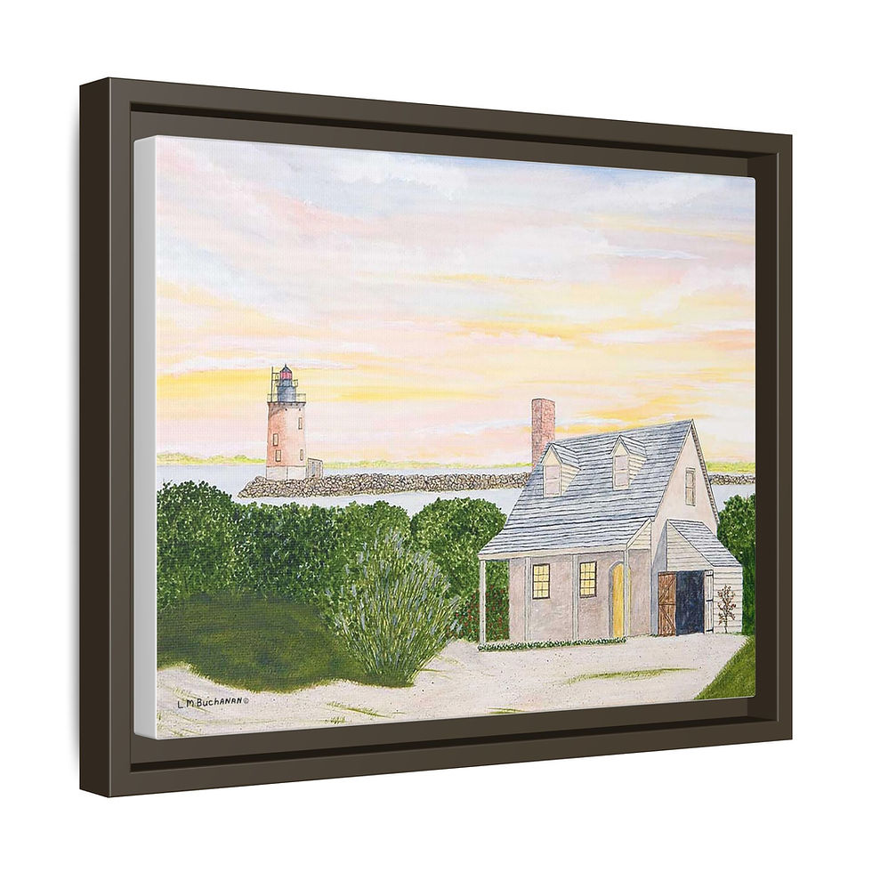 Thumbnail: Lighthouse scene sunset art framed in pinewood.