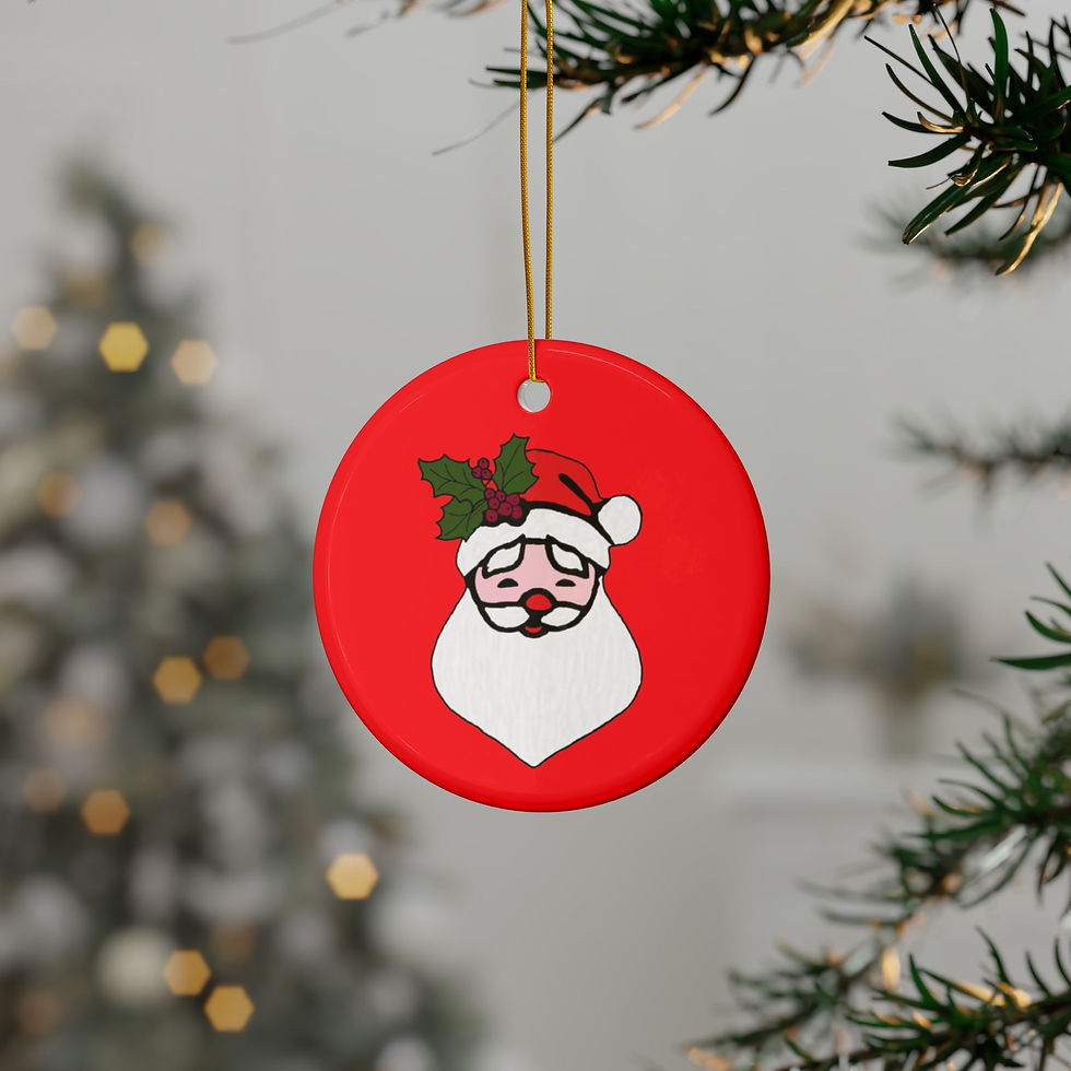 Thumbnail: Santa face Christmas ornament with red hat, holly