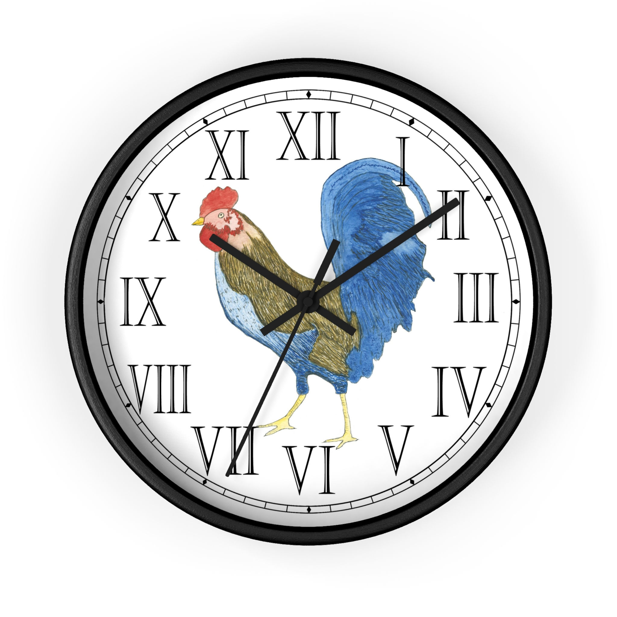 Vibrant Gabriel Rooster Clock with Roman Numerals.