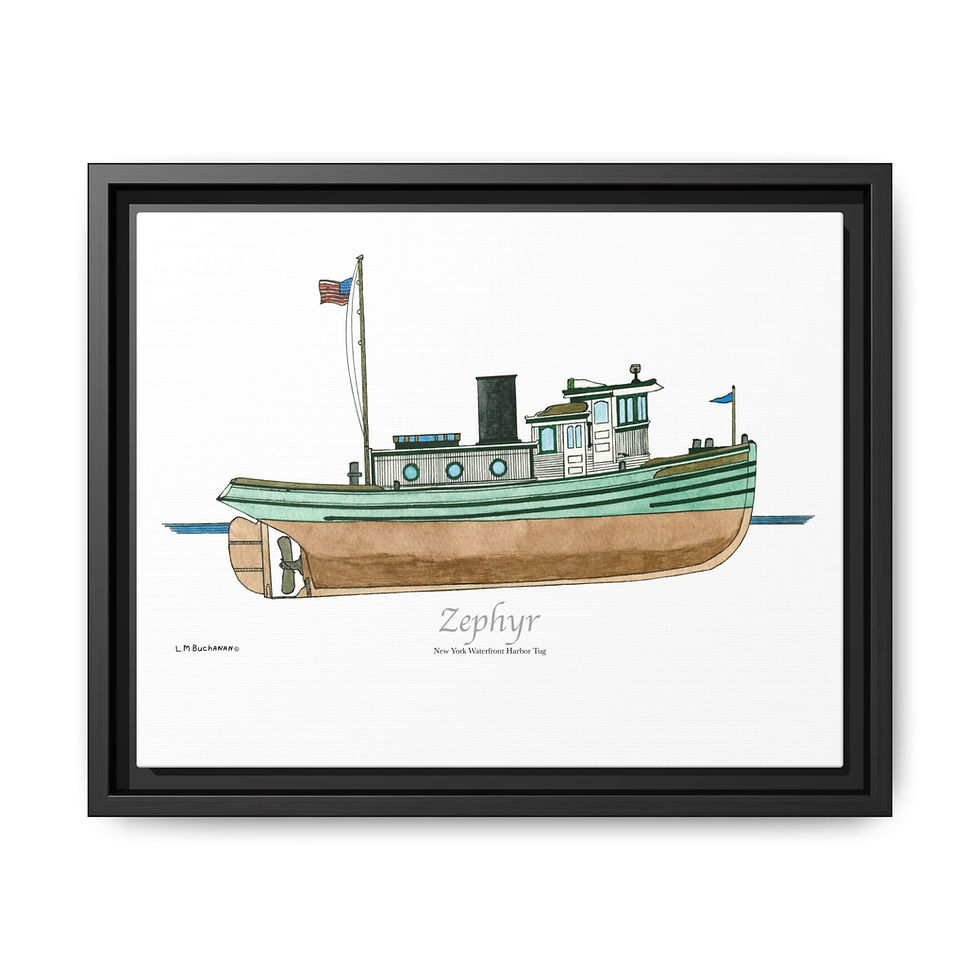 Zephyr Diesel Tugboat wall art in rustic-style frame.