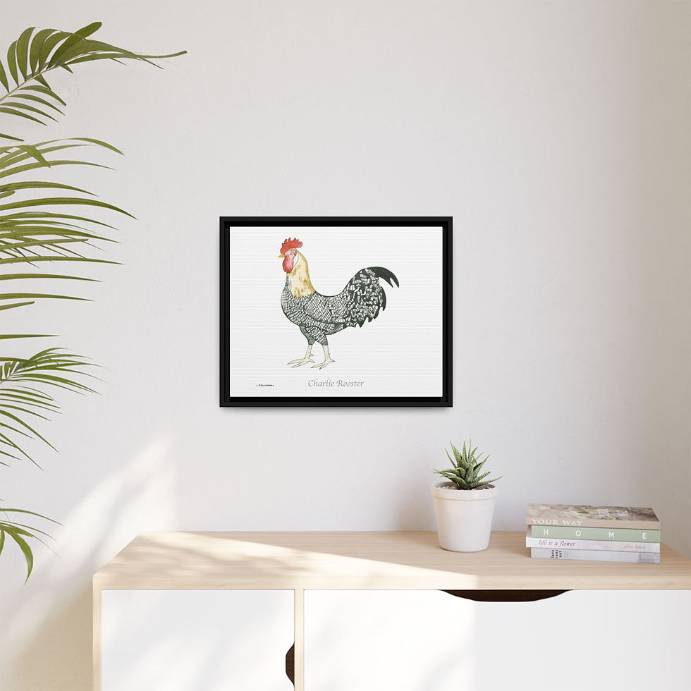 Thumbnail: Charlie Rooster colorful framed art, farmhouse wall decor.
