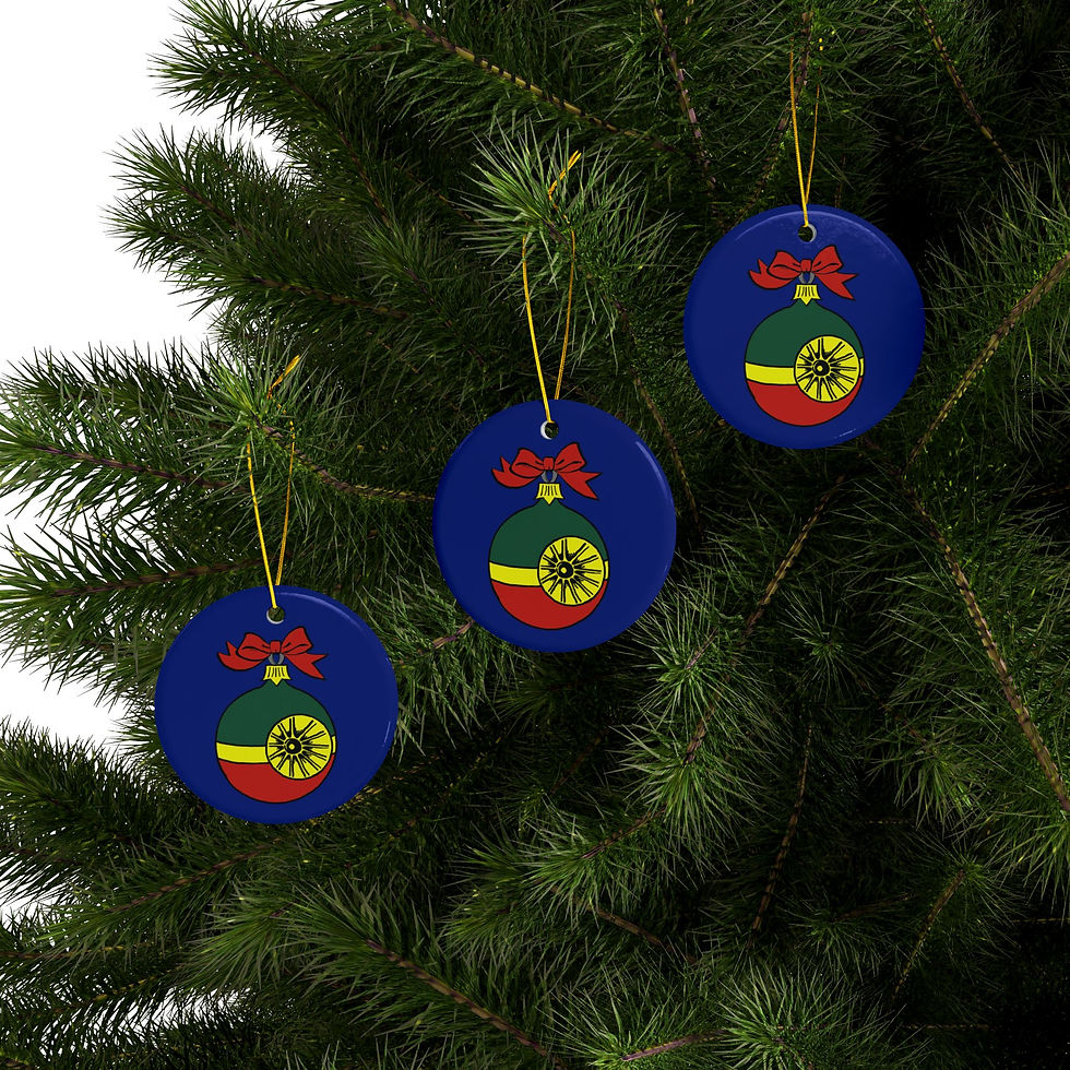 Thumbnail: Double-sided ceramic Christmas ornament, sunburst design
