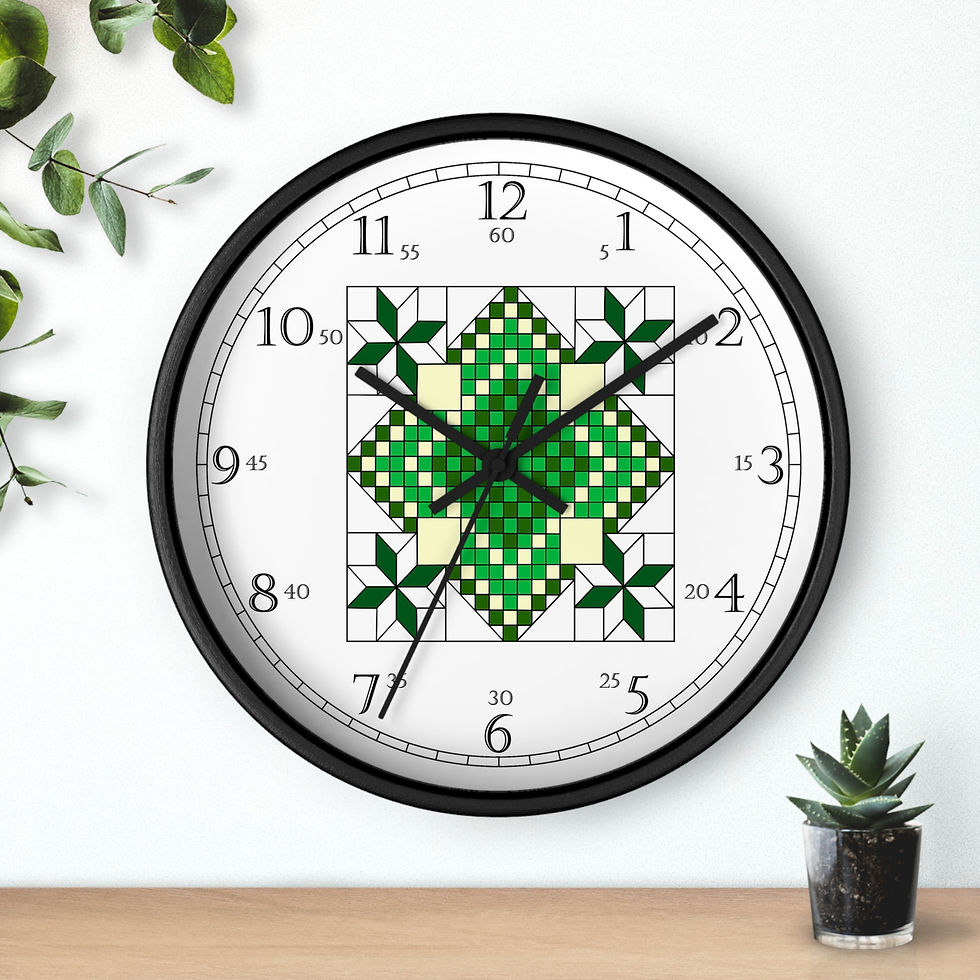 Quilt pattern clock with English numerals wall decor
