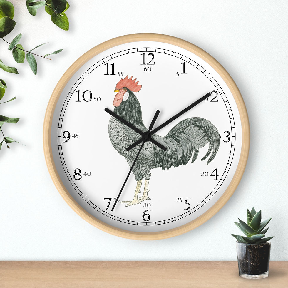 Thumbnail: Adam Rooster clock with wooden frame and watercolor art