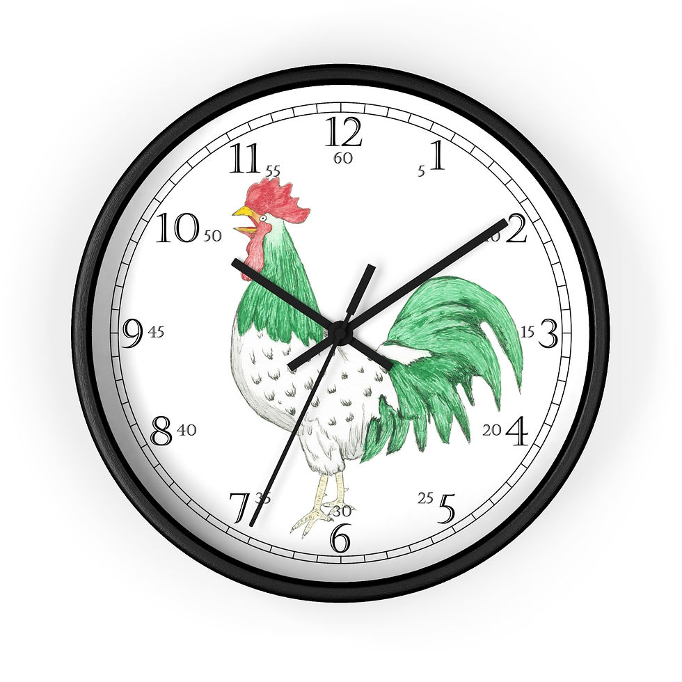 Henry Rooster wall clock with green tail feathers