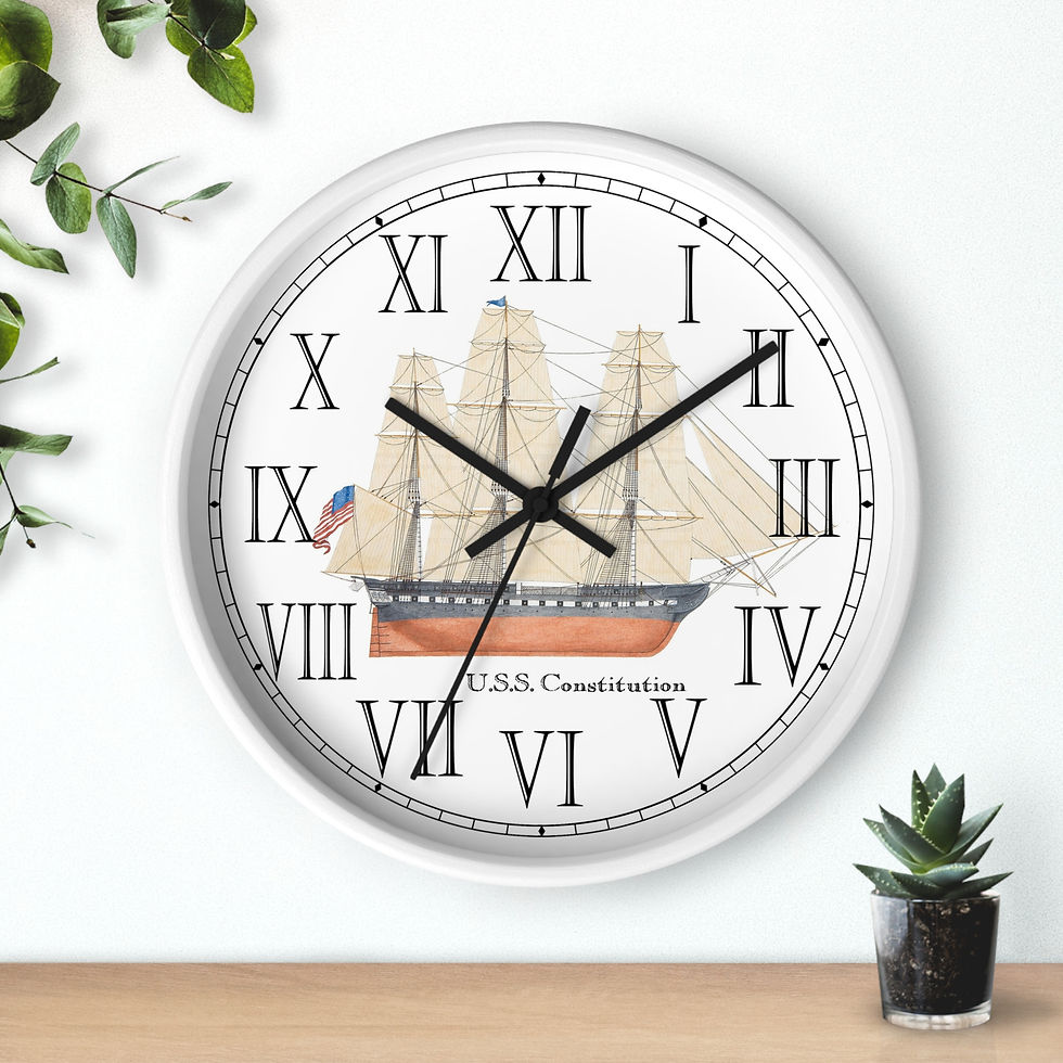 Thumbnail: USS Constitution clock with Roman numerals and wood frame.