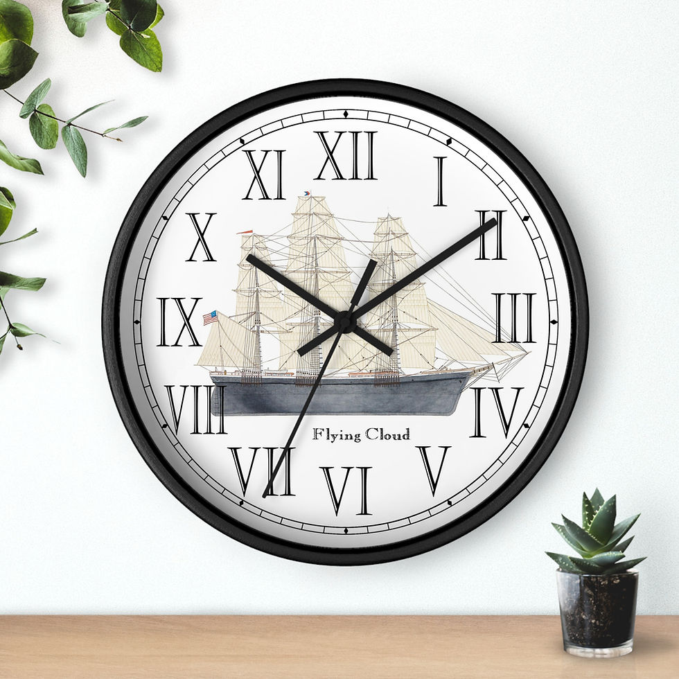 Flying Cloud Roman Numeral Clock with ship design.