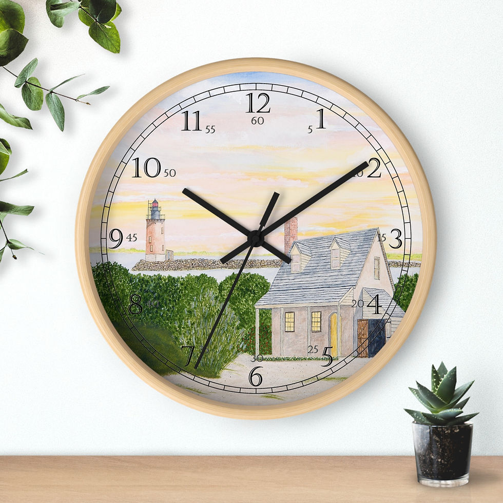 Thumbnail: Coastal lighthouse clock with summer sunset scene