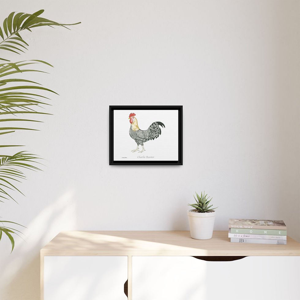 Thumbnail: Charlie Rooster colorful framed art, farmhouse wall decor.
