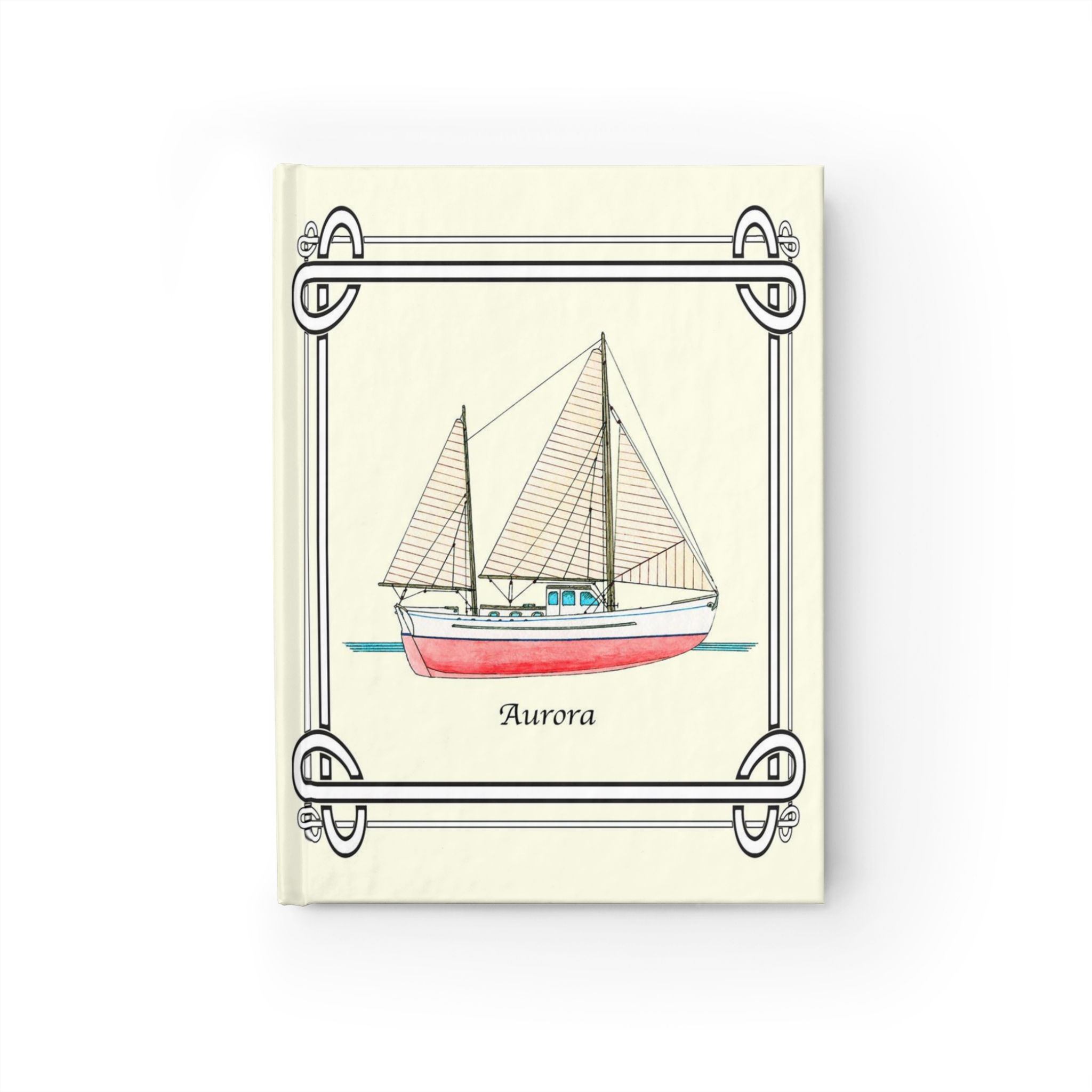 Aurora lined page journal with sailing ship watercolor