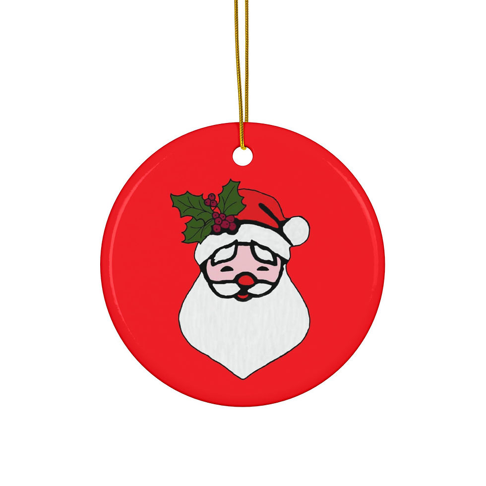 Santa face Christmas ornament with red hat, holly