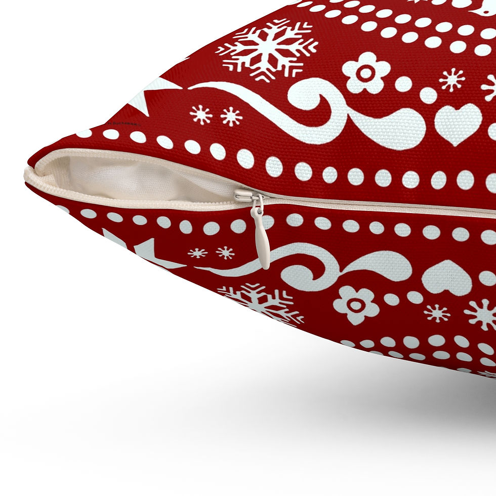 Thumbnail: Nordic folk Christmas pillow in red with snowflakes