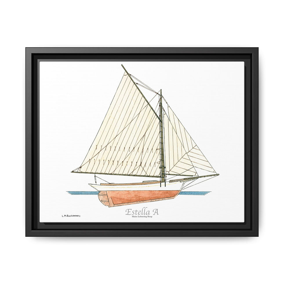 Estella Maine Sloop framed watercolor of classic ship