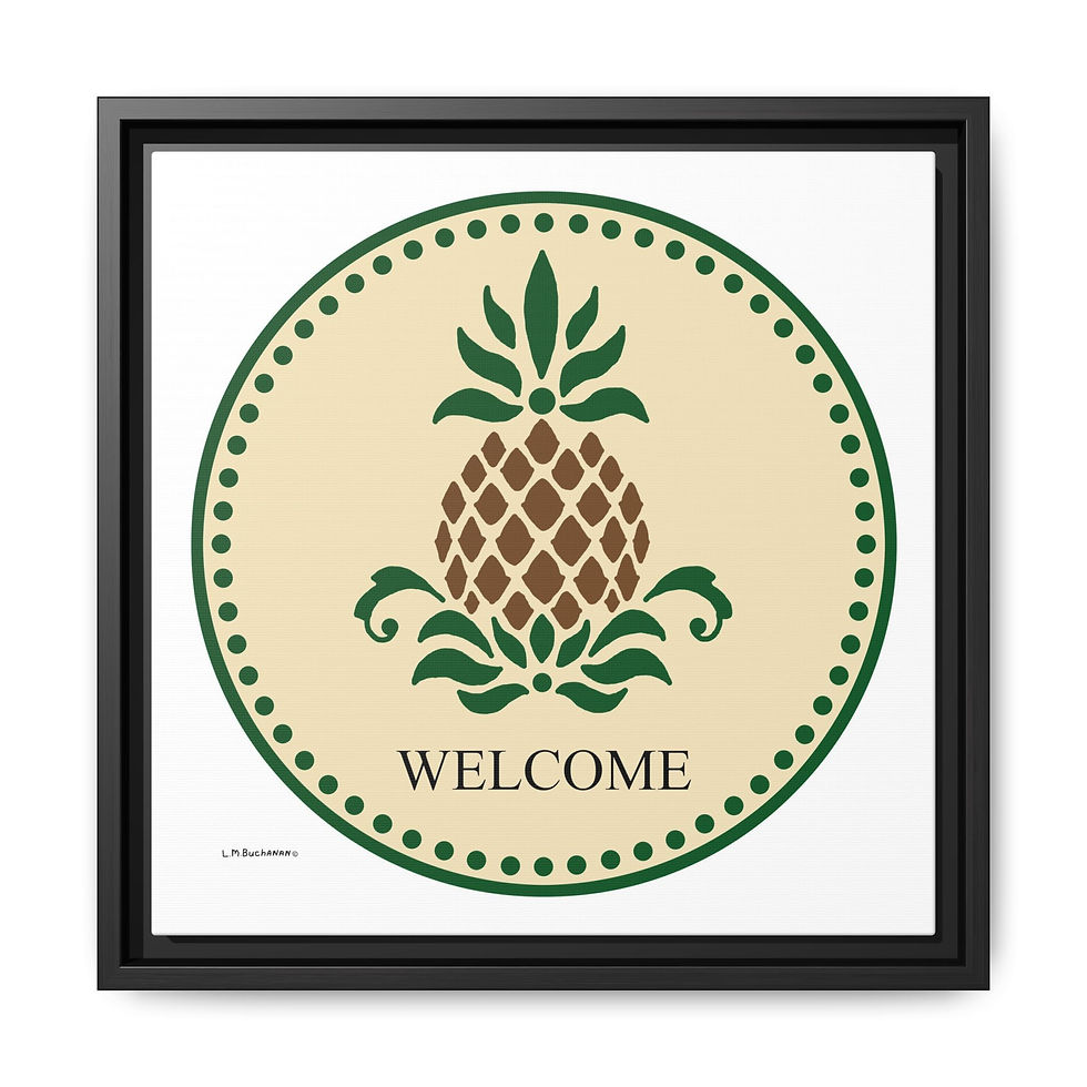 Welcome pineapple folk art with eco-friendly pinewood frame.