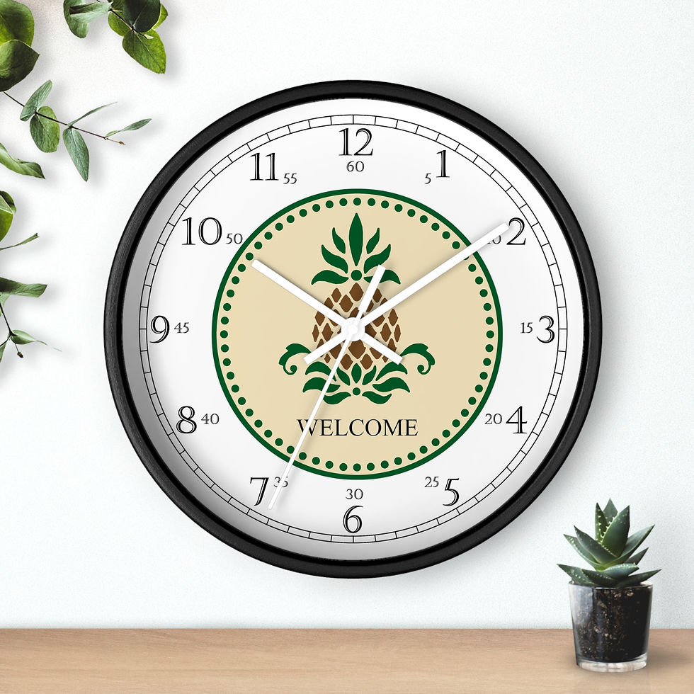 Thumbnail: Welcome folk art pineapple wall clock, wooden frame