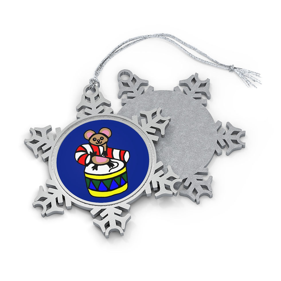 Drummer mouse pewter snowflake Christmas ornament