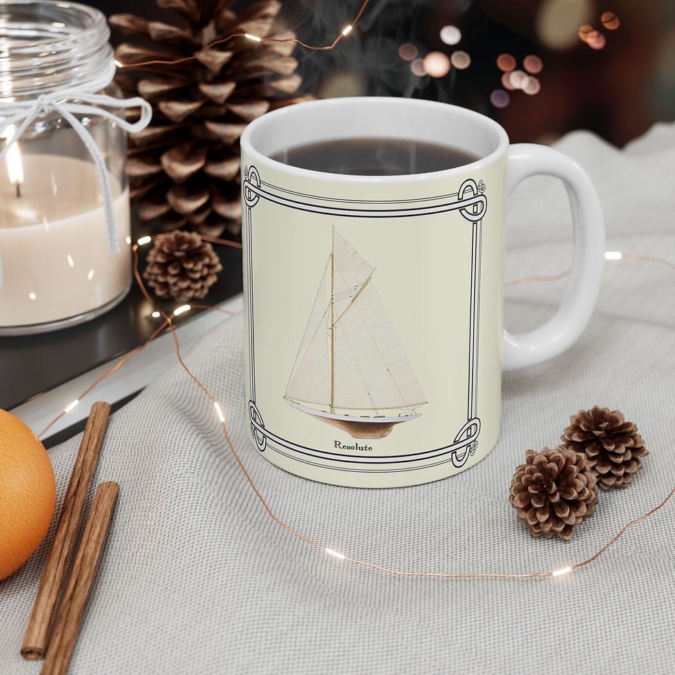 Thumbnail: Resolute racing yacht ceramic mug with watercolor art