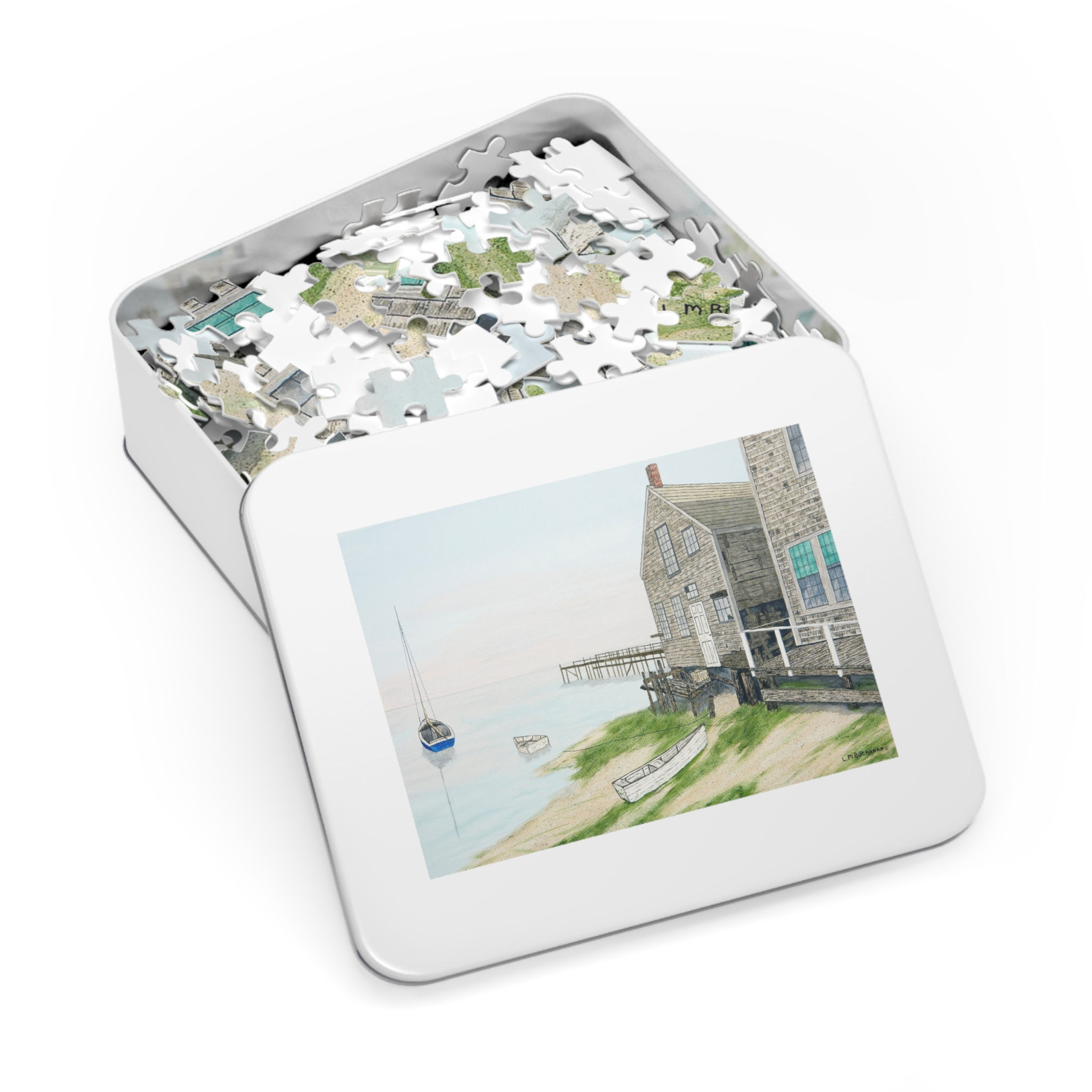 Low Tide Nantucket watercolor puzzle scene