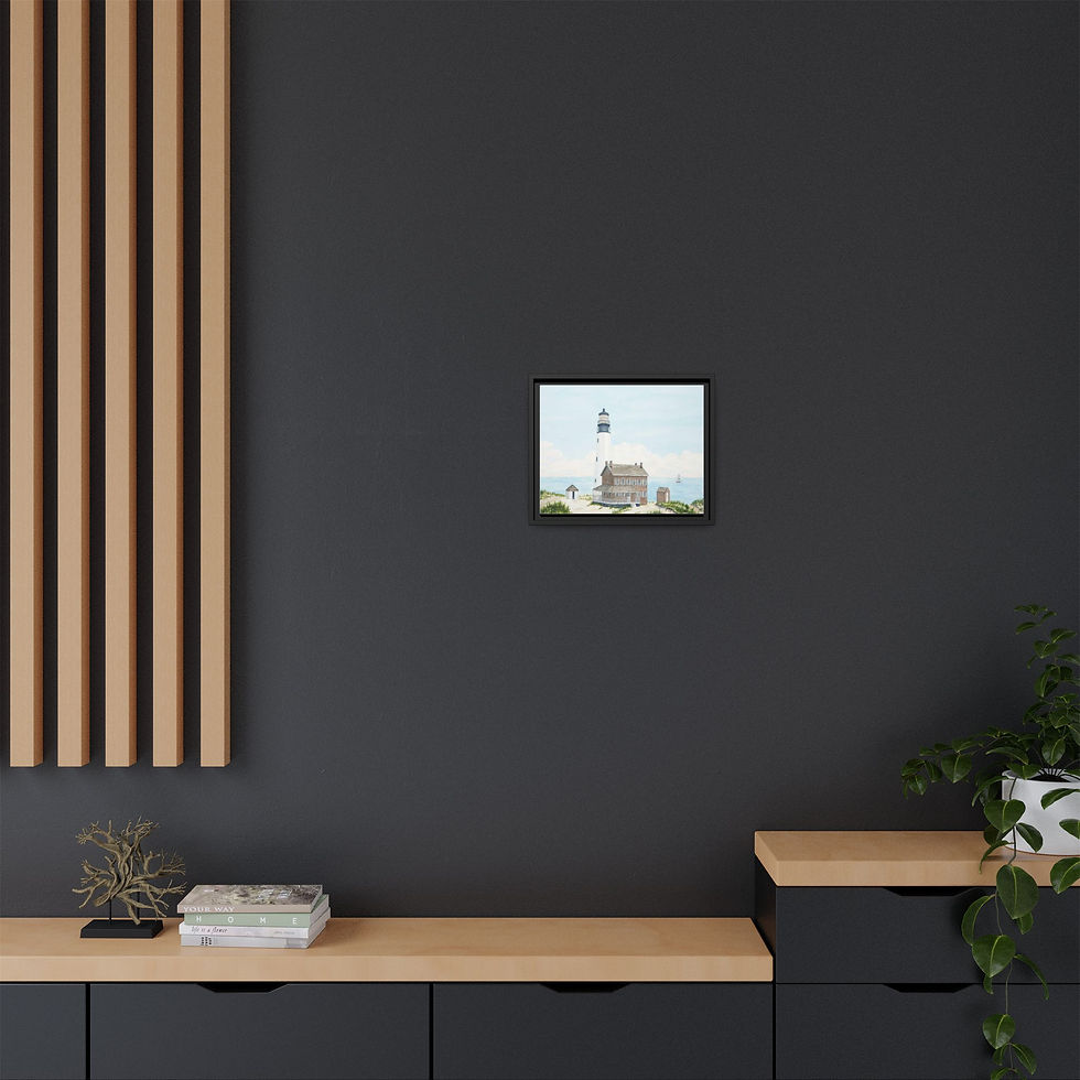 Thumbnail: Framed Cape Henlopen lighthouse art in pinewood frame