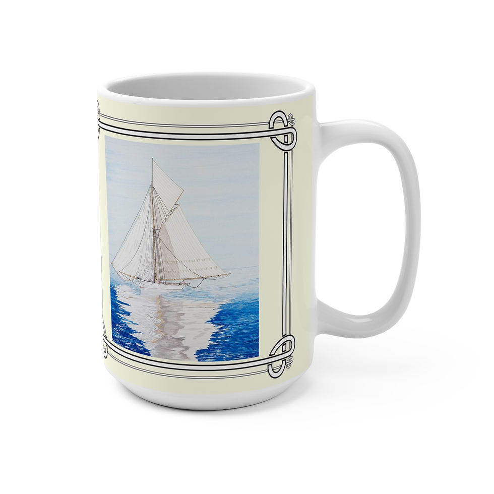 Watercolor sailboat scene 15 oz. mug by Lee M. Buchanan