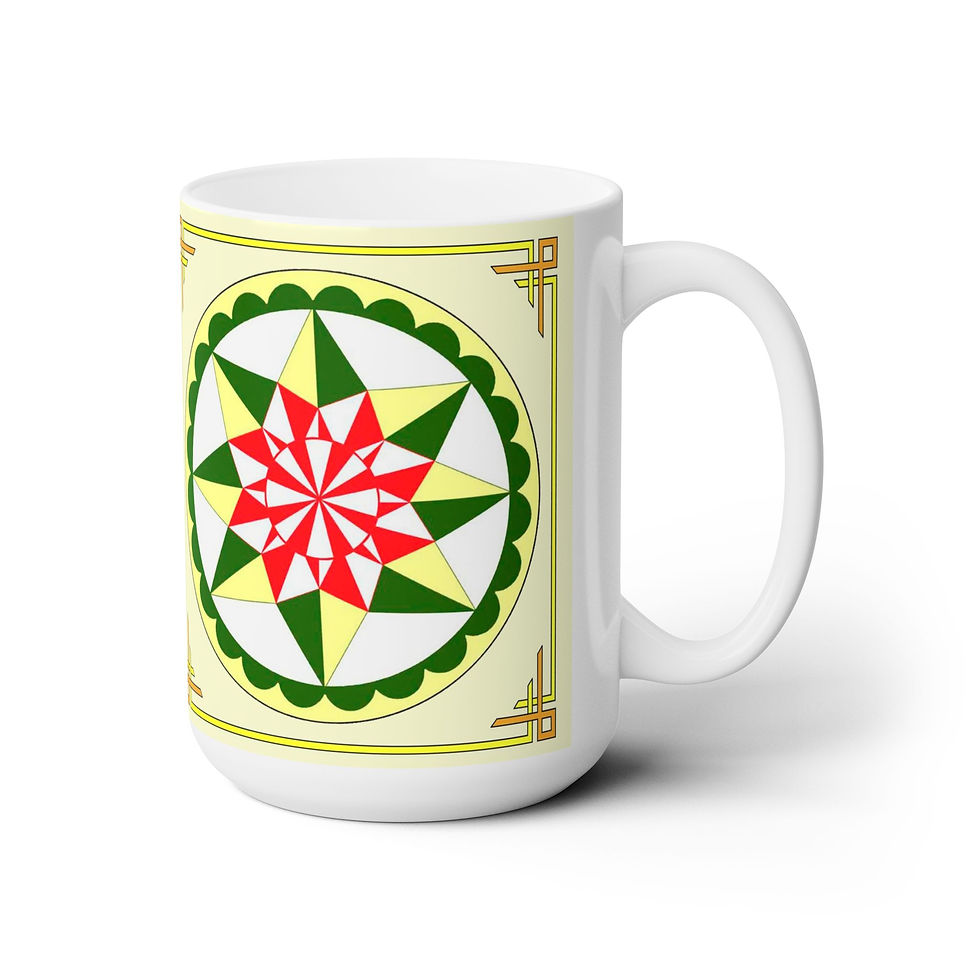 Colorful folk art star mug in bright morning design