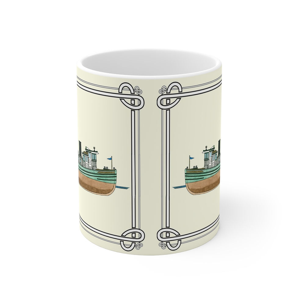 Zephyr Diesel Tugboat watercolor mug front back