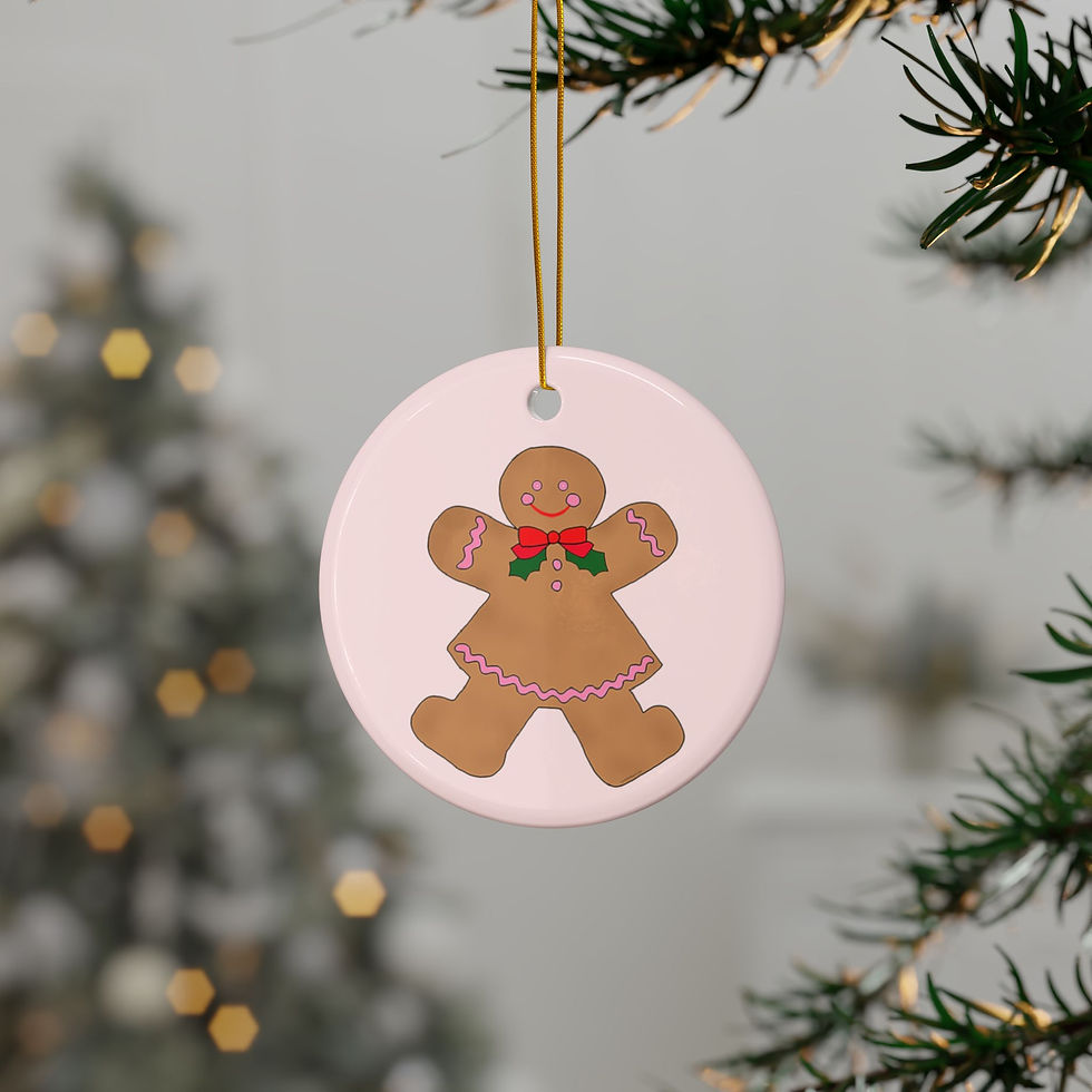 Thumbnail: Double-sided ceramic gingerbread ornament with red bow