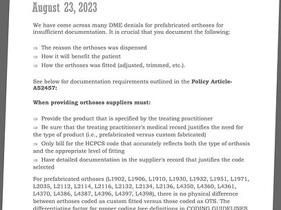 AFO Documentation Requirements for
Prefabricated Orthoses-Reminder